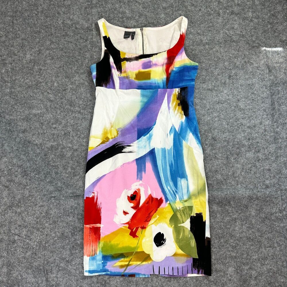 MUSE Womens Size 12 Abstract Watercolor Floral Shift Dress Full Back Zip Cotton